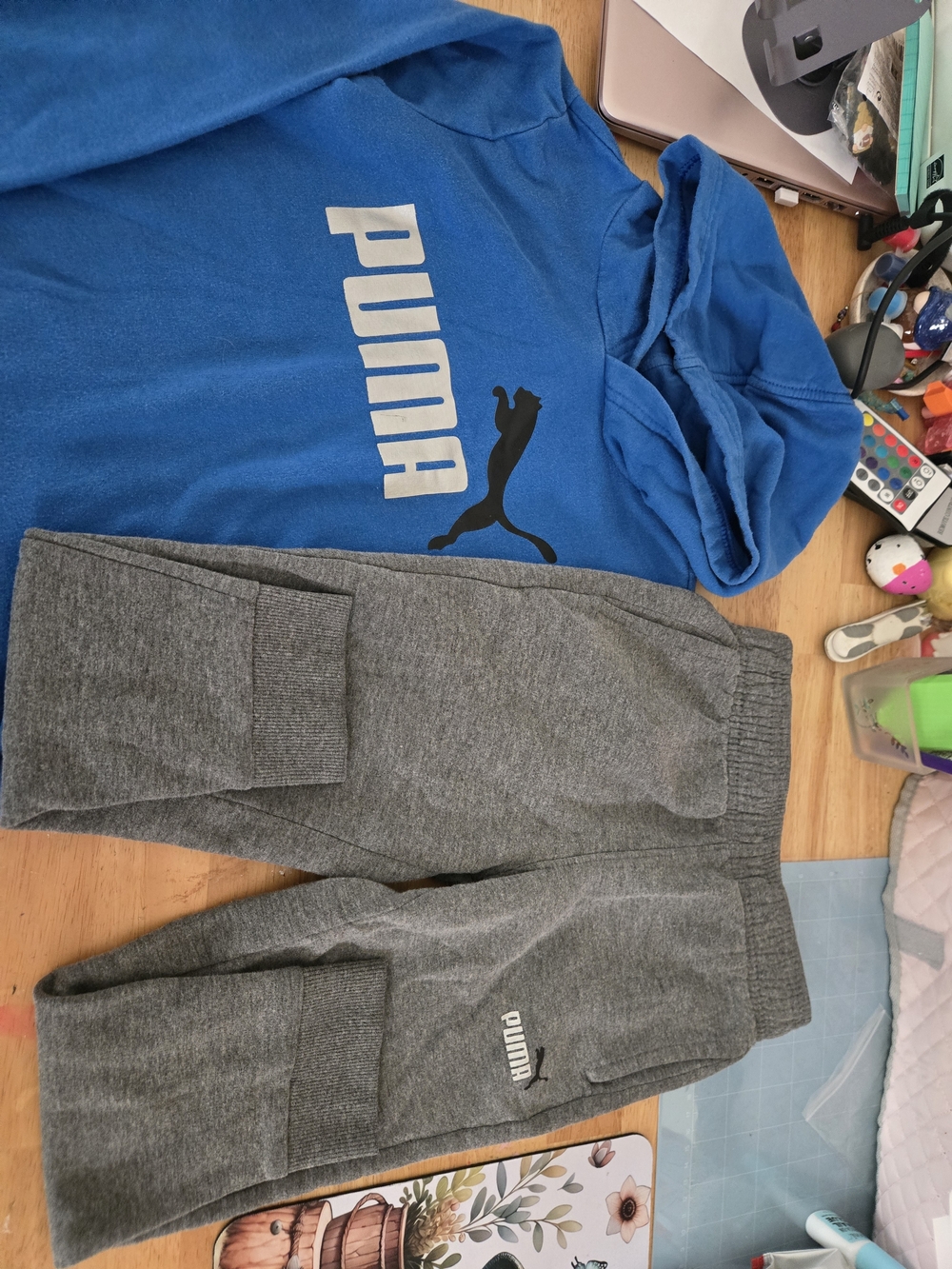 Puma Blue Hoodie and Gray Joggers Kids Set